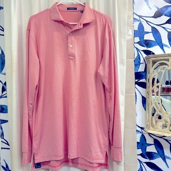 NWOT Turtleson Polyester & Spandex Carter Stripe Long Sleeve Athletic Polo Sz M - Picture 2 of 8